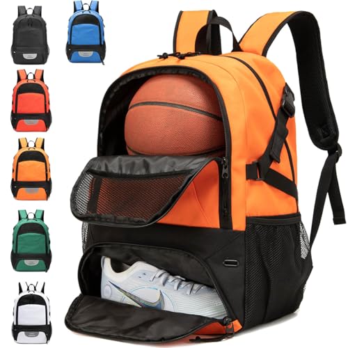 Basketball Bag Backpack, Large Capacity Sports Equipment Bags for Basketball, Soccer, and Volleyball. - color: orange