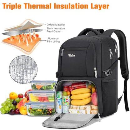 Insulated Lunch Backpack Fit 17" Laptop, Work Backpack with Lunch Box for Men & Women, Water Resistant College Computer Bag for Travel, Business, Hiking - color: Black