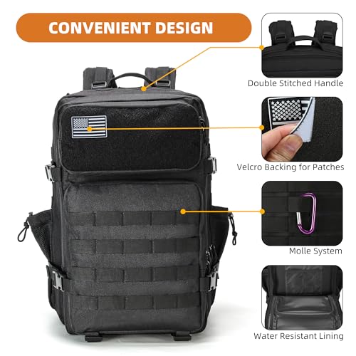 gracedon Military Tactical Backpack for Men and Women Army Camping Daypack Bug out Bag 45l Asault Pack for Travel Hiking (Black) - color: Black