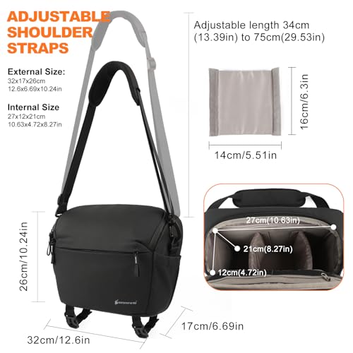 Besnfoto Camera Bag Crossbody Waterproof Sling Purse Case Small Photography Shoulder Messenger Bag Backpack with Tripod Holder for DSLR SLR Mirrorless Camera - color: Black