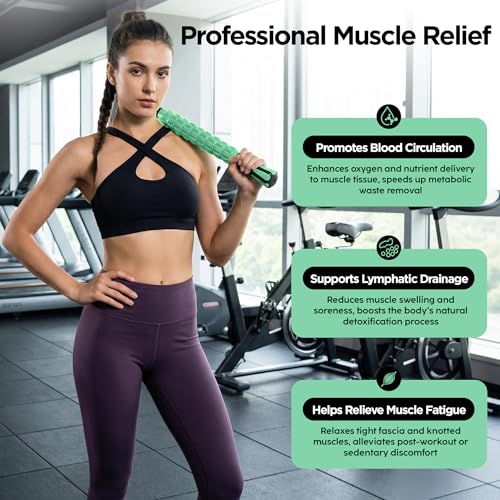 Muscle Roller & Massage Roller Stick for Athletes - Lymphatic Drainage Support, Relieves Muscle Soreness, Cramping & Tightness - Targets Legs, Arms, Back & Calves （Mint Green - 18inch） - color: Mint Green