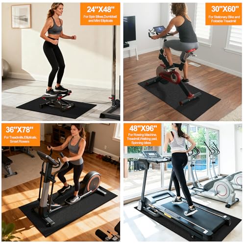 Fitvids Treadmill Mat 1/4" Thick Non-Slip Gym Mats Floor Protection Pad Compatible for Treadmills,Elliptical,Exercise Bikes,Stationary Cycles and Accessories - size: 48"Lx24"Wx0.25"H