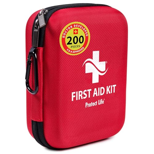 Protect Life Survival First Aid Kit for Home/Business, Camping Survival Kits | Mini Travel First Aid Kit | Camping Equipment | Small Kits for Car | Outdoor Emergency Survivals Pack - 200pcs - size: 200 Pieces Kit (Hard Case)