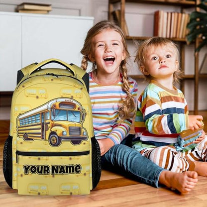 Custom Backpack for Boys Toddler - 17 Inch Kindergarten School Bus Backpacks, Cartoon Durable Bookbags Gifts for Elementary Back to School - color: Yellow