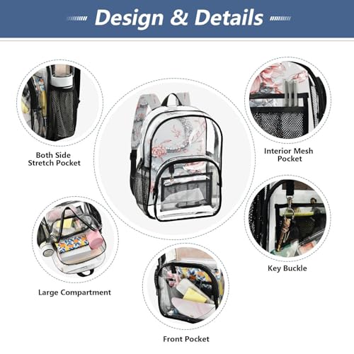 MCHIVER Snake Pearl Gray Clear Backpack Stadium Approved 10.6x5.1x15.7 PVC Transparent Backpacks for Work Concert Stadium