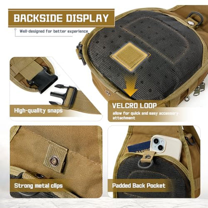 Tactical Chest Pack Backpack, Carry Shoulder Sling Bag for Men, Waterproof Military Cross-body Molle Backpack for Outdoor, Range, Travel, Hiking, Khaki - color: Khaki