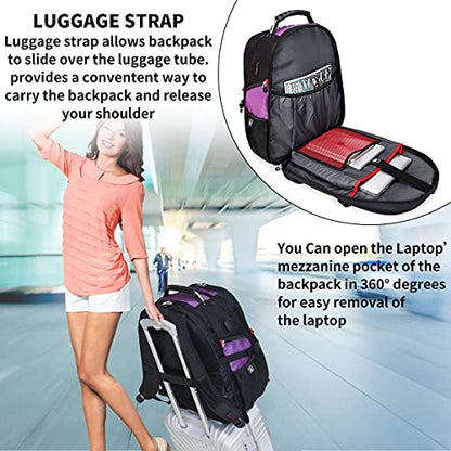 SHRRADOO Extra Large 50L Travel Laptop Backpack with combination lock, College Backpack Airline Approved Business Work Bag Fit 17 Inch Laptops for Men Women,Purple - color: Purple
