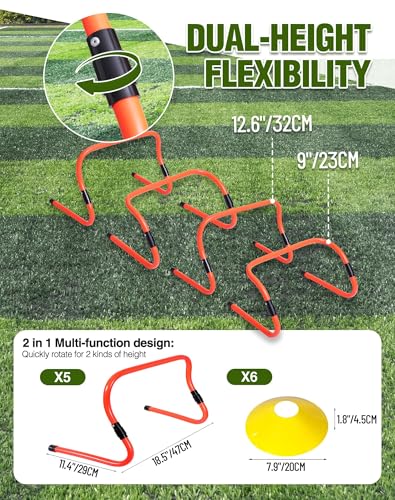 Agility Hurdles,9"-12.6" Adjustable Speed Training Hurdles for Football, Basketball, Soccer Hurdles Training Equipment Set of 6 Cones Set - color: Orange 10 Pack
