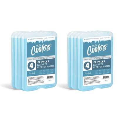 Cool Coolers by Fit & Fresh 4 Pack XL Slim Ice Packs, Quick Freeze Space Saving Reusable Ice Packs for Lunch Boxes or Coolers - color: Blue (8 Pack)