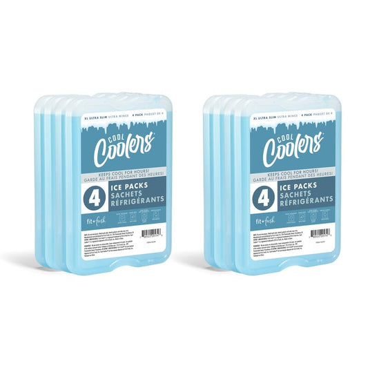 Cool Coolers by Fit & Fresh 4 Pack XL Slim Ice Packs, Quick Freeze Space Saving Reusable Ice Packs for Lunch Boxes or Coolers - color: Blue (8 Pack)