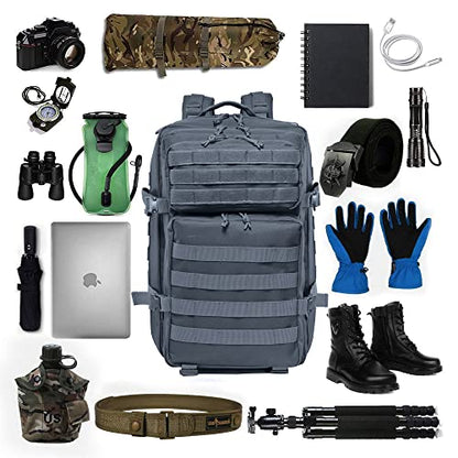 45L Military Tactical Backpack Hiking Backpacks Tactical Gear Camo Back Pack Army Molle Bag Rucksack Fitness Daypack - color: Grey