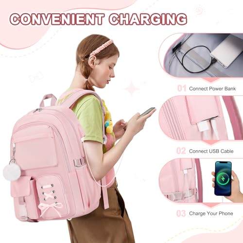 Scothen Backpacks for Girls, Girls Backpack with Lunch Box & Pencil Pouch for Teens Girl Kids Elementary Middle High School College Student Bookbag Daypack Laptop Travel Backpack for Women - color: Pink