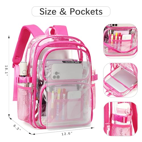 abshoo Large Heavy Duty Girls Clear Backpack for School Bookbag Transparent Multi Pocket Backpacks for Women (Hot Pink) - color: Hot Pink