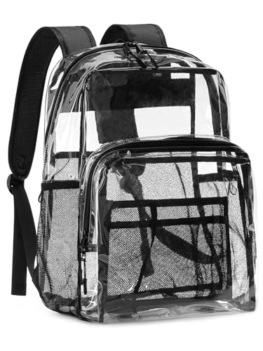 Clear Backpack Heavy Duty, 17 Inch Large TPU Clear Bookbag for Boys Girls Adult, See Through Book Bag Transparent Backpacks with Multiple Pockets for School College Work Casual Sport, Black - color: Black, size: Medium
