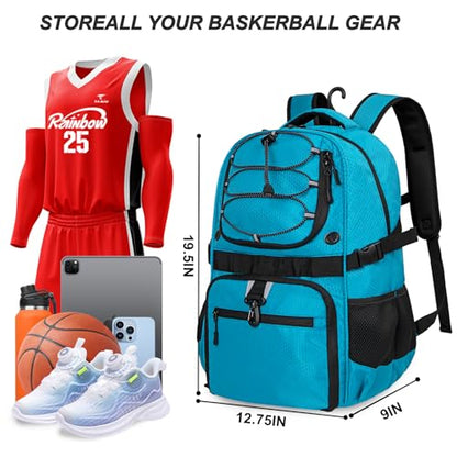 Basketball Backpack with Separate Ball & Ventilated Shoe Compartment, Sports Bag with Hook for Men Women Teens Training Travel - color: Blue