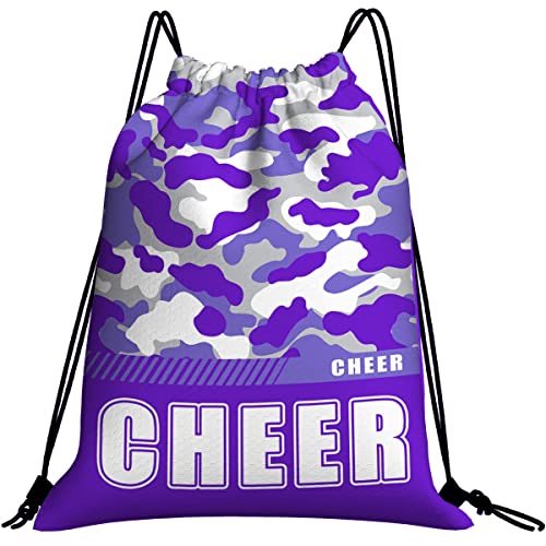 Drawstring Backpack Waterproof Gym Drawstring Bags Sports String Bag Camo Sackpack-Purple Cheer Drawstring Bag - color: Cheer Drawstring Bags-camo Purple