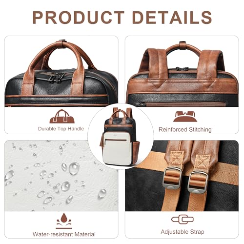 Shrrie Laptop Backpack for Women 15.6 inch Travel Leather Backpack Purse Work Computer Backpacks for Business College Black With Brown and White - color: Black With Brown and White