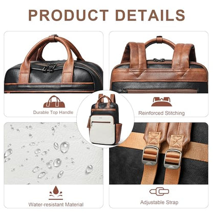 Shrrie Laptop Backpack for Women 15.6 inch Travel Leather Backpack Purse Work Computer Backpacks for Business College Black With Brown and White - color: Black With Brown and White