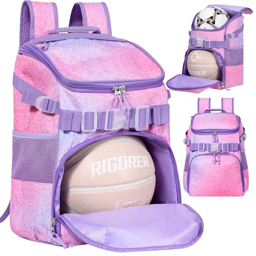TRAILKICKER Basketball Backpack Women Fit Soccer Volleyball Baseball Football Sports Backpack Training Equipment Bag for Team - color: Pink, size: M