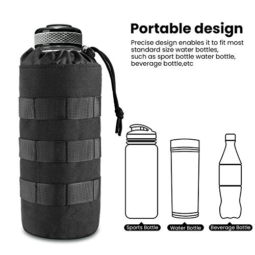 FRTKK Tactical MOLLE Water Bottle Pouch with Drawstring Open Top & Mesh Bottom, Military Water Bottle Holder Bag Sports Travel Hydration Carrier - color: Black-1 pack