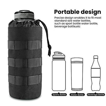 FRTKK Tactical MOLLE Water Bottle Pouch with Drawstring Open Top & Mesh Bottom, Military Water Bottle Holder Bag Sports Travel Hydration Carrier - color: Black-1 pack