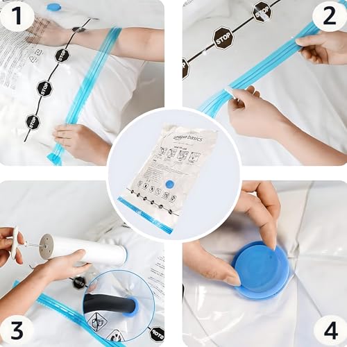 Amazon Basics Vacuum Storage Bags for Clothing, Multiple Sizes Compression Zipper Bags with Hand Pump for Space Saving and Travel, 6-Pack (2 Medium, 2 Large, 2 Jumbo), Transparent - size: Multiple