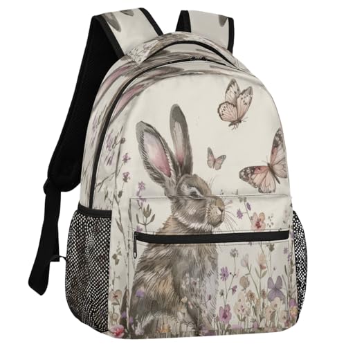 Funny Rabbit Backpack with Chest Strap, Casual Backpack for Women Men, 16 Inch Daypack for Travel Work, Farmhouse Bunny Animals - color: Black