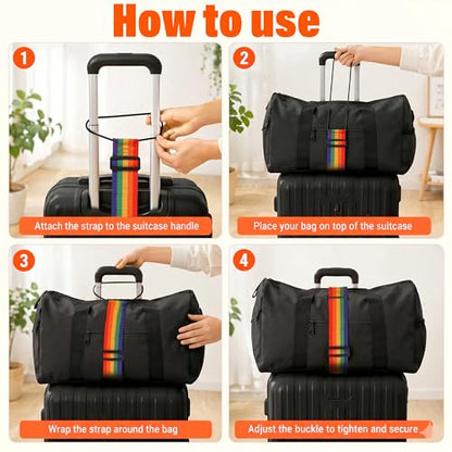 4 Pack Strong Adjustable Luggage Connector Straps, 11''-18" Rainbow Flexible Suitcase Accessories Elastic Fastening Multi-Functional Travel Packing for Securing Stacking Bag, Backpacks (Rainbow+Black)