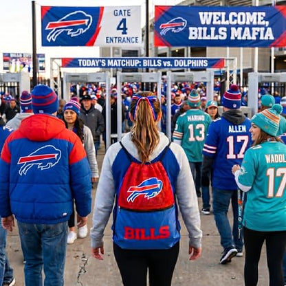 FOCO Buffalo Bills Big Logo Drawstring Backpack with Zippered Pocket – Limited Edition Bills Bag – NFL Gear – Show Your Team Spirit with Officially Licensed Baltimore Ravens Fan Gear - color: Buffalo Bills