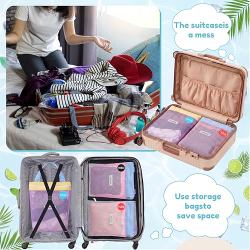 Woanger 7 Set Packing Cubes for Travel Days of Week Packing Cubes Organizers Camp Bags Summer Clothing Handbag for Suitcases