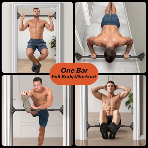 Sportneer Pull Up Bar Doorway Chin Up Bar No Screws Door Frame Chin Up Push Up Sit Up Bar Adjustable 75-94cm (29.5''-37'') Up to 200kg Capacity Workout Bar