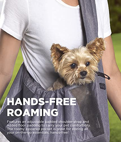 Outward Hound PupPak Sling Dog Carrier, Grey – Hands-Free Sling for Small Pets up to 15 lbs, Adjustable Strap, Mesh Ventilation, Zippered Pocket, Drawstring Fit – Ideal for Travel & Adventures - size: 16.0"L x 6.5"W x 32.0"H