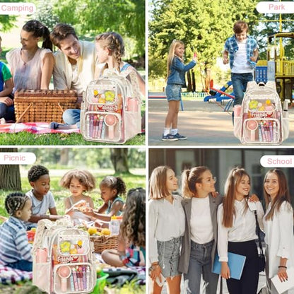 Bluboon Clear Backpack Heavy Duty Kids Boys Clear Bookbag See Through Backpacks with Pencil Case for College Work - color: Pink Bow 212-beige