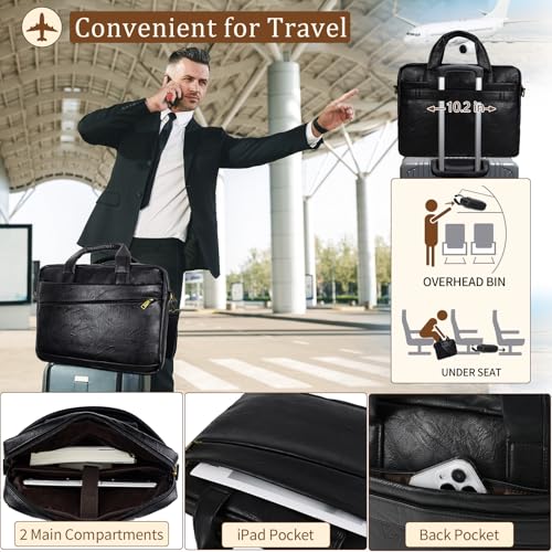 Stuery Faux Leather Messenger Bag for Men 15.6 Inch: Laptop Bag Briefcase Computer Handbags Shoulder Crossbody Bag with Padded Laptop Sleeve for Work College Travel, PU Black - color: Pu Small Black