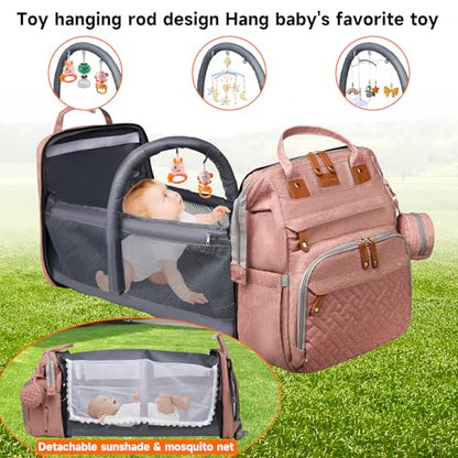 Baby Diaper Bags with Changing Station Multifunctional Waterproof Diaper Bag Backpack Travel Baby Bag with Changing Pad, Pacifier Case,Baby Essentials(Pink) - color: Up-pink
