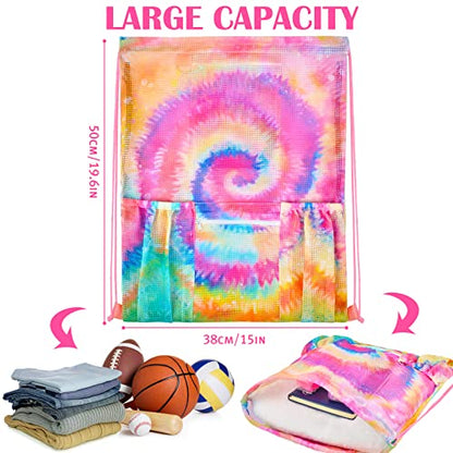 Mesh Drawstring Bag with Zipper Pocket, Beach Bag for Swimming Gear Backpack Gym Storage Bag for Adult Kids (Tie Dye) - color: Tie Dye