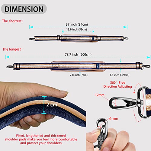 ZINZ 79 inch Shoulder Strap, Extra-thick Fixed Cushion Pad and Dual Clasps Universal Replacement Strap with Metal Swivel Hooks for Laptop Bags, Luggage Bags, Camera, Crossbody (200cm,Blue Gold) - color: Blue Gold