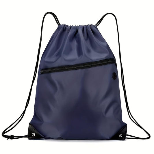 Drawstring Backpack Large Capacity with Zip Pocket and Adjustable Straps, Sport Shoulder Bag for Hiking, Gym and Outdoor, Navy blue - color: Navy Blue
