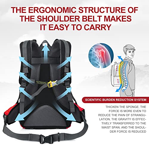 INOXTO lightweight Hiking Backpack 35L/40L Hiking Daypack with Waterproof Rain Cover for Travel Camping Outdoor Men and Women - color: 35l Red