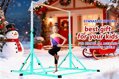 Marfula Gymnastic Bar For Kid and Teenage of 3-25, 5Ft/8 FT Base Length 4Ft Width 5Ft Adjust Height, Gymnastic Kip Bar For Gymnast, Gymnastic Training Equipment For Professional Training Home Club Use - color: Teal(5 Ft Base)
