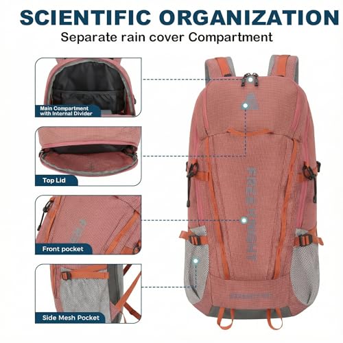 Bseash 45L Waterproof Hiking Camping Backpack with Rain Cover, Outdoor Sport Travel Bag Daypack for Climbing Skiing Cycling (Pink) - color: Pink