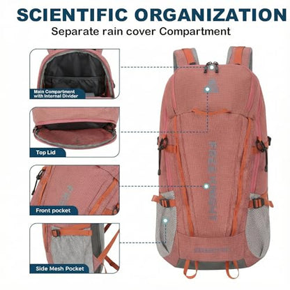 Bseash 45L Waterproof Hiking Camping Backpack with Rain Cover, Outdoor Sport Travel Bag Daypack for Climbing Skiing Cycling (Pink) - color: Pink