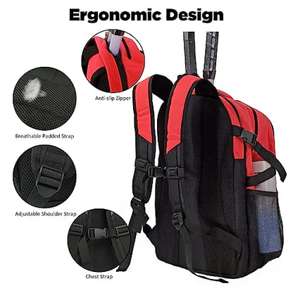 WOLT Tennis Bag - Large Tennis Racket Backpack for Men & Women - Ventilated Shoe Compartment - Holds 2 Rackets - color: Red