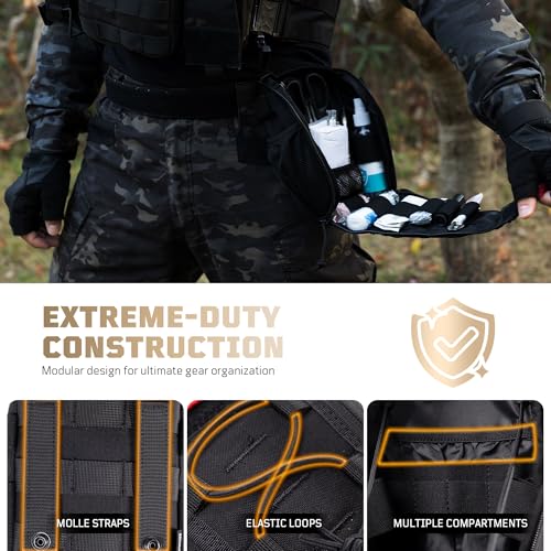 OneTigris IFAK Molle Pouch - Tactical First Aid Bag Medical Admin Pouches Trauma Kit Bag EMT MED Belt Backpack with D-Ring Hook for Outdoor Activities and Emergency Uses (Empty Bag)