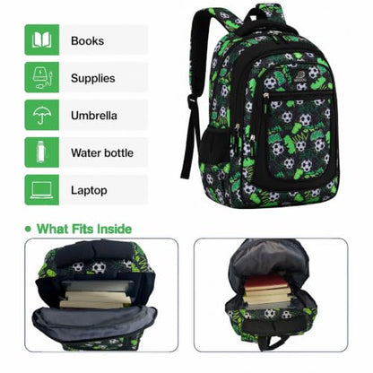 MYGOO Boys School Backpack Vineyard Soccer Green Bookbag for Elementary Middle School Ages 5-12, 17 inch Large Capacity 24L Kids Student Travel Bags - color: Vineyard Soccer Green