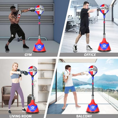 Freestanding Reflex Boxing Bag,Punching Bag with Stand,Height Adjustable,Speed Punching Ball for Adults Kids,Boxing Equipment for Home Gym - color: Red