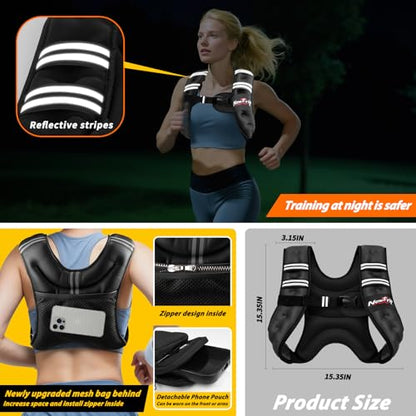 Weighted Vest Women & Men - 5lbs/8lbs/10lbs/12lbs/15lbs/20lbs/25lbs/30lbs Adjustable Weight Vest with Detachable Phone Pouch - Ideal for Rucking,Walking,Weight Loss,Training&Running - size: 5 lb