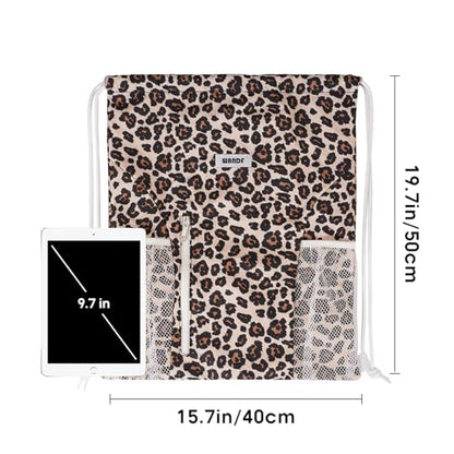 WANDF Drawstring Backpack Sports Gym Sackpack with Mesh Pockets Water Resistant String Bag for Women Men (Pink Leopard) - color: Pink Leopard