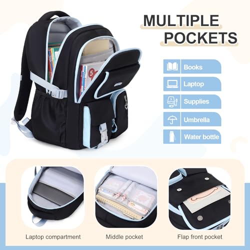 DIGOBAY Backpacks for Girls, 3PCS School Backpack with Lunch Box Pencil Pouch for Teen Girls Kids Elementary Primary Middle High College Travel School bag Bookbag Set （Black Blue） - color: Black Blue