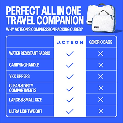 Acteon Compression Packing Cubes - 2 Pack Clean Dirty Separate Zipper - Lightweight Travel Packing Cubes for Luggage - Suitcase Organizer Travel Cubes - Large Small Laundry for Clothes Shoes Makeup - color: Concourse